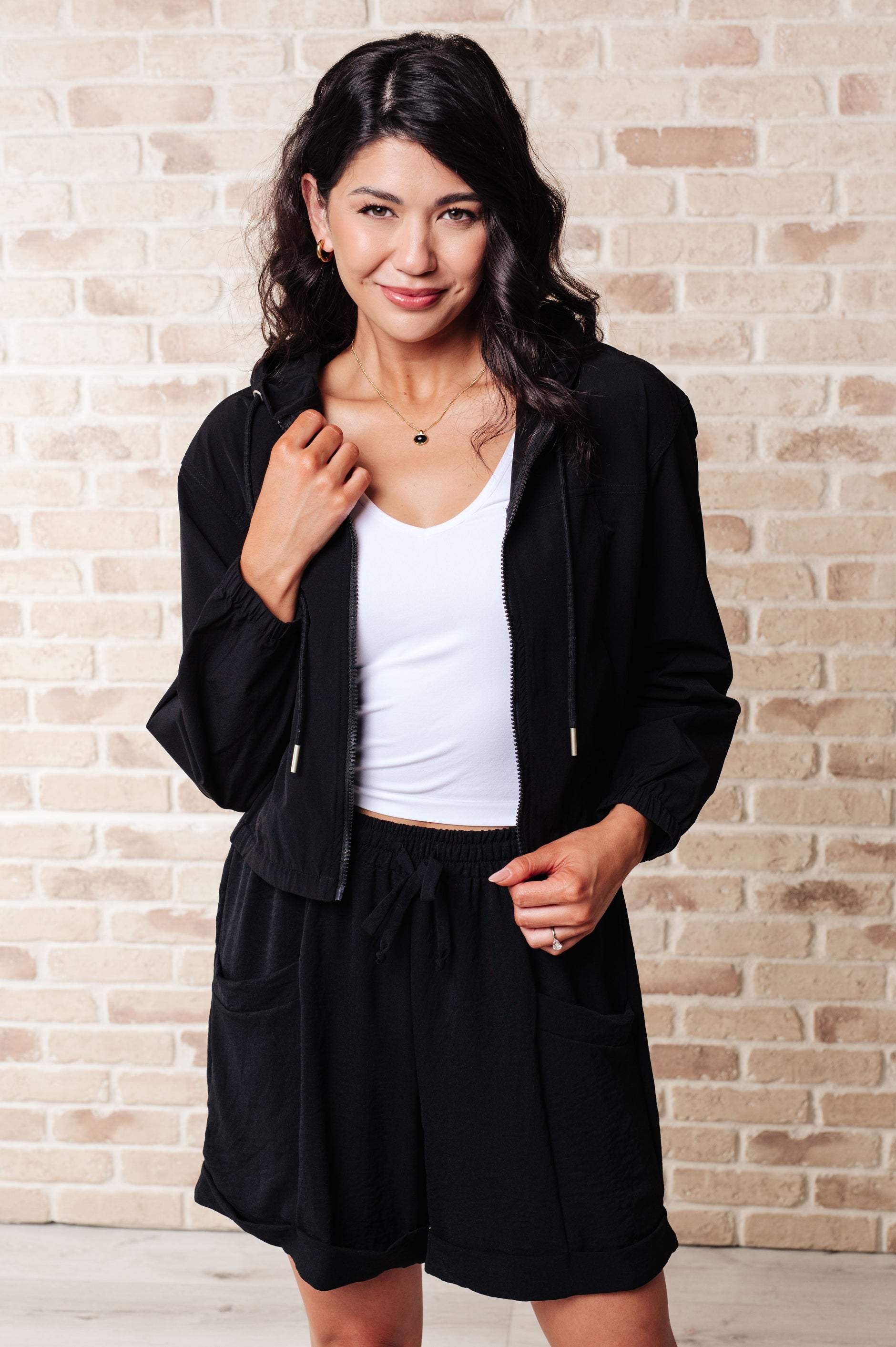 Sky of Only Clouds Zip Up in Black - SwagglyLife Home & Fashion